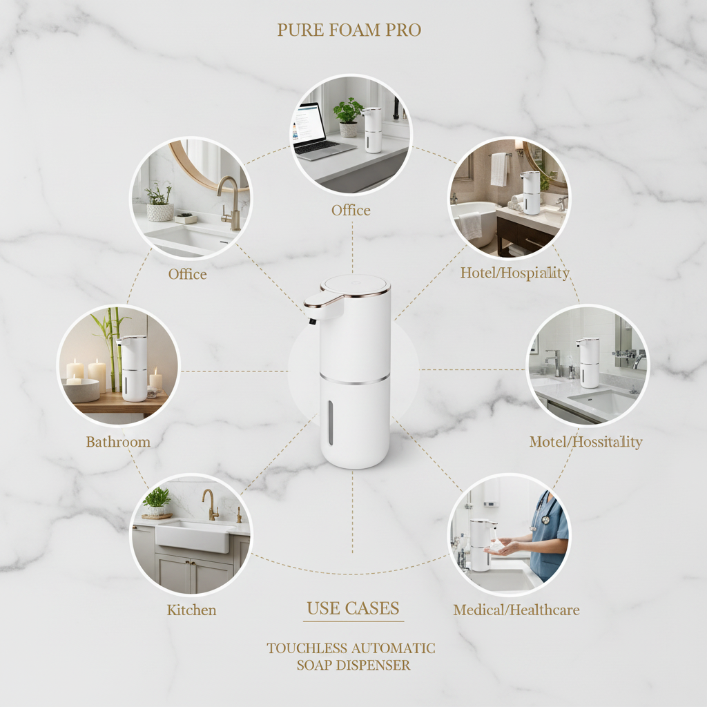 Touchless Foam Soap Dispenser Cleaner Hands. Less Mess. No Touching.